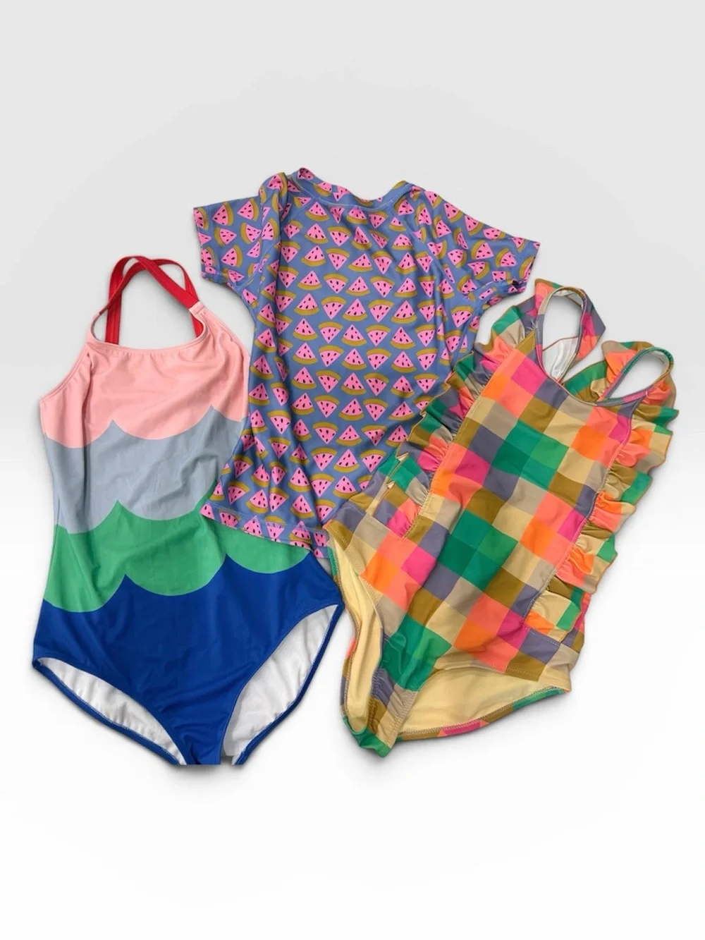 Girls swimwear lot: Pink Chicken, Mini Boden and Tea.